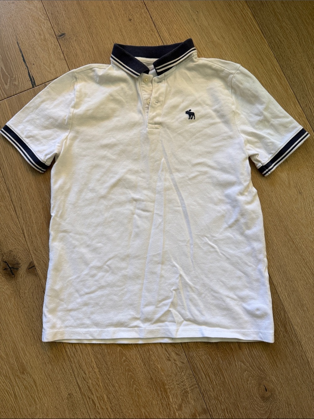 abercrombie kids White Polo with Navy Trim and Moose Logo